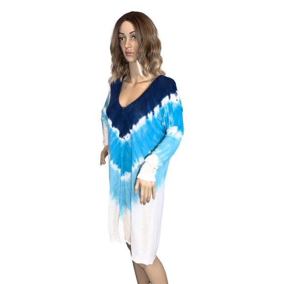 C06 Venus Long Sleeve Lightweight V Neck Tie Dye Cover Up Dress SZ M $49 - Picture 4 of 13